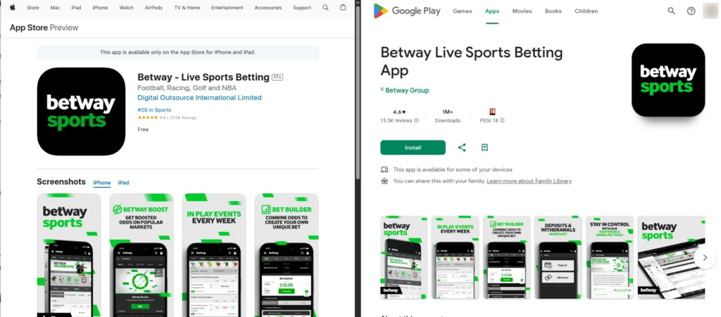 betway sport apps for iOS and Android